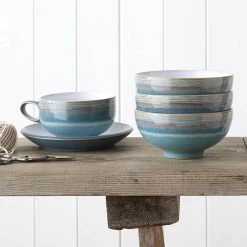 Azure 5 in. 4-Piece Turquoise Coast Rice Bowl Set by Denby -Dinnerware Shop turquoise denby bowls azc 209 4 31 1000