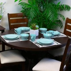 Malibu 16-Piece Coastal Turquoise Stoneware Dinnerware Set (Service for 4) by Elama -Dinnerware Shop turquoise elama dinnerware sets 985102701m 31 1000