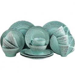 Malibu 16-Piece Coastal Turquoise Stoneware Dinnerware Set (Service for 4) by Elama