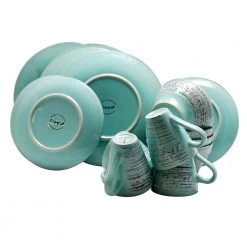 Malibu 16-Piece Coastal Turquoise Stoneware Dinnerware Set (Service for 4) by Elama -Dinnerware Shop turquoise elama dinnerware sets 985102701m 76 1000