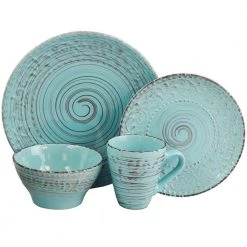 Malibu 16-Piece Coastal Turquoise Stoneware Dinnerware Set (Service for 4) by Elama -Dinnerware Shop turquoise elama dinnerware sets 985102701m fa 1000