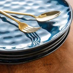 Starry 11 in. Blue Stoneware Glaze Dinner Plate (Set of 4) by vancasso -Dinnerware Shop vc starry b sdp vancasso dinner plates vc starry b sdp fa 1000