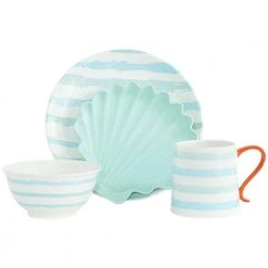 Ocean Sunrise 16-Piece Coastal White Ceramic Dinnerware Set (Service for 4) by BAUM
