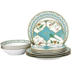 Lodi's Morning 12-Piece White Porcelain (White and Blue) Set (Service for 4) by Noritake