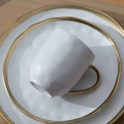 Sweet 16-Piece White Golden Edge Stoneware Dinnerware Set (Service for 4) by LOVECASA -Dinnerware Shop white dinnerware sets lc ge ds01 1f 1000