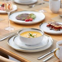 Sweet 16-Piece White Golden Edge Stoneware Dinnerware Set (Service for 4) by LOVECASA -Dinnerware Shop white dinnerware sets lc ge ds01 31 1000