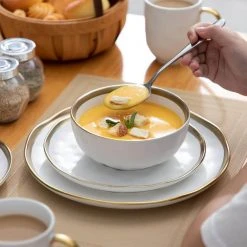 Sweet 16-Piece White Golden Edge Stoneware Dinnerware Set (Service for 4) by LOVECASA -Dinnerware Shop white dinnerware sets lc ge ds01 44 1000