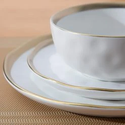 Sweet 16-Piece White Golden Edge Stoneware Dinnerware Set (Service for 4) by LOVECASA -Dinnerware Shop white dinnerware sets lc ge ds01 4f 1000