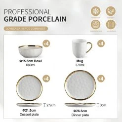 Sweet 16-Piece White Golden Edge Stoneware Dinnerware Set (Service for 4) by LOVECASA -Dinnerware Shop white dinnerware sets lc ge ds01 c3 1000