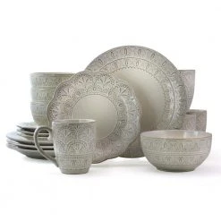 16-Piece Modern White Lace Stoneware Dinnerware Set (Service for 4) by Elama