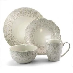 16-Piece Modern White Lace Stoneware Dinnerware Set (Service for 4) by Elama 11 16-Piece Modern White Lace Stoneware Dinnerware Set (Service for 4) by Elama -Dinnerware Shop white elama dinnerware sets 985112045m c3 1000