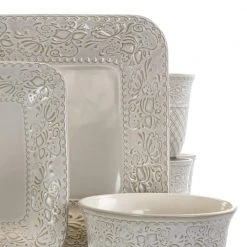 Ivory Lotus 16-Piece Traditional White Stoneware Dinnerware Set (Service for 4) by Elama -Dinnerware Shop white elama dinnerware sets 985112445m c3 1000