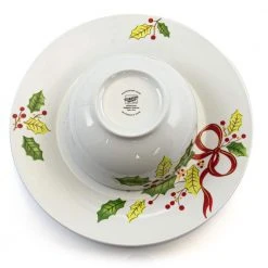 Holiday Ribbon 12-Piece Casual White Ceramic Dinnerware Set (Service for 4) by Gibson -Dinnerware Shop white gibson dinnerware sets 985112855m 4f 1000