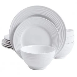 Plaza Cafe 12-Piece Casual White Stoneware Dinnerware Set (Service for 4) by Gibson