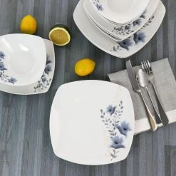 Evening Orchid 12-Piece White Fine Ceramic Dinnerware Set by GIBSON HOME -Dinnerware Shop white gibson home dinnerware sets 985114940m 76 1000