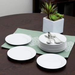Noble Court 7.5 in. White Dessert Plate (Set of 12) by Gibson Home -Dinnerware Shop white glossy gibson home salad plates dessert plates 985105075m 1f 1000