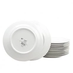 Noble Court 7.5 in. White Dessert Plate (Set of 12) by Gibson Home -Dinnerware Shop white glossy gibson home salad plates dessert plates 985105075m 44 1000