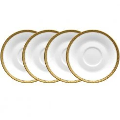 Charlotta Gold/White Porcelain Saucers (Set of 4) 6 in. by Noritake
