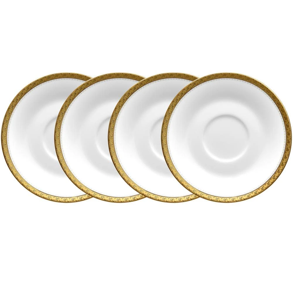 Charlotta Gold/White Porcelain Saucers (Set of 4) 6 in. by Noritake 3 Charlotta Gold/White Porcelain Saucers (Set of 4) 6 in. by Noritake
