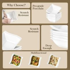 Flora 6-Piece 11.2 oz. Elegant White Square Cereal Bowls(Service for 6) by MALACASA -Dinnerware Shop white malacasa bowls flora 6cb 1f 1000