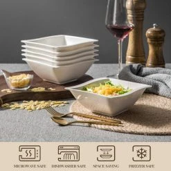 Flora 6-Piece 11.2 oz. Elegant White Square Cereal Bowls(Service for 6) by MALACASA -Dinnerware Shop white malacasa bowls flora 6cb 44 1000