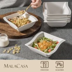 Flora 6-Piece 11.2 oz. Elegant White Square Cereal Bowls(Service for 6) by MALACASA -Dinnerware Shop white malacasa bowls flora 6cb 4f 1000