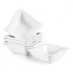 Flora 6-Piece 11.2 oz. Elegant White Square Cereal Bowls(Service for 6) by MALACASA