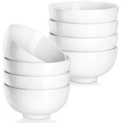 8-Piece 15 oz. White Porcelain Dinnerware Set 5 in. Cereal Bowls (Service for 8) by MALACASA