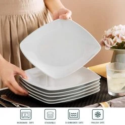 Series Julia 9.5 in. Dinner Plates Ivory White Square Porcelain Dinner Plate Set (Set of 6) by MALACASA 10 Series Julia 9.5 in. Dinner Plates Ivory White Square Porcelain Dinner Plate Set (Set of 6) by MALACASA -Dinnerware Shop white malacasa dinner plates julia 6dp 4f 1000