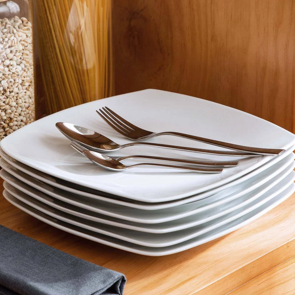 Series Julia 9.5 in. Dinner Plates Ivory White Square Porcelain Dinner Plate Set (Set of 6) by MALACASA 8 Series Julia 9.5 in. Dinner Plates Ivory White Square Porcelain Dinner Plate Set (Set of 6) by MALACASA - Image 6