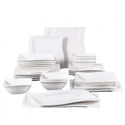 Flora 26-Piece White Porcelain Dinnerware Set with Dinner,Soup ,Dessert Plates (Service for 6) by MALACASA