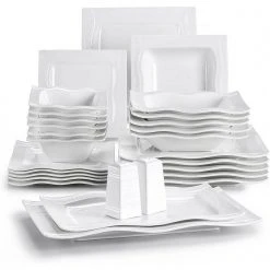 Series Mario, 28-Piece Modern Cream White Porcelain Dinnerware Set (Service for 6) by MALACASA