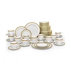 Charlotta Gold White Porcelain 60 Piece Dinnerware Set, Service for 12 by Noritake