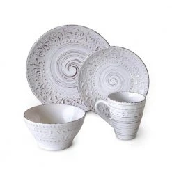 Allegra 16-Piece Casual White Stoneware Dinnerware Set (Service for 4) by Over and Back