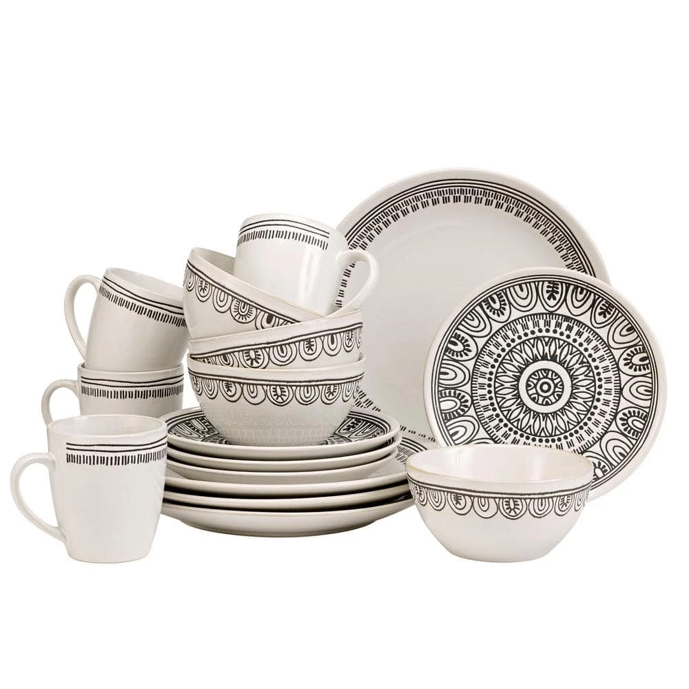 Tribal 16-Piece Casual White Porcelain Dinnerware Set (Service for 4) by Over and Back 5 Tribal 16-Piece Casual White Porcelain Dinnerware Set (Service for 4) by Over and Back - Image 3
