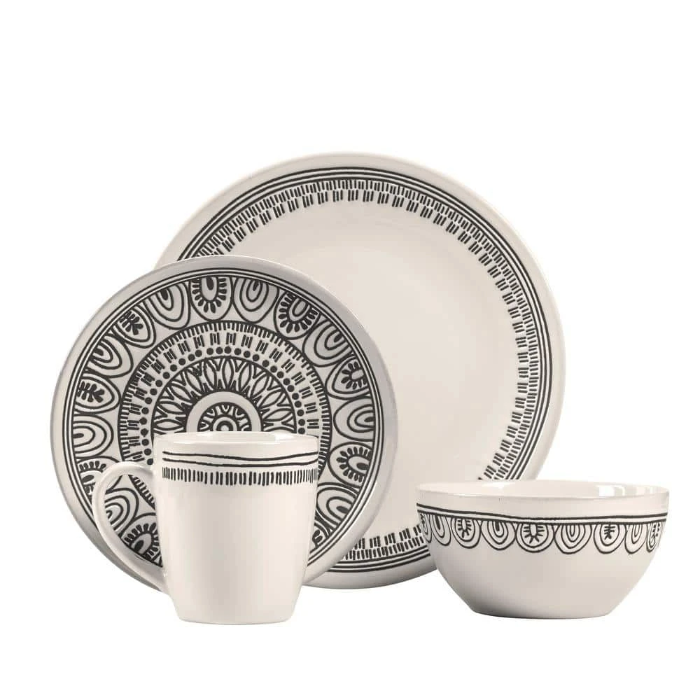 Tribal 16-Piece Casual White Porcelain Dinnerware Set (Service for 4) by Over and Back 4 Tribal 16-Piece Casual White Porcelain Dinnerware Set (Service for 4) by Over and Back - Image 2