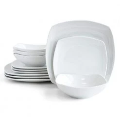 12 pc soft square white dinnerware set (service for 4) by Over and Back