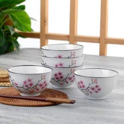 17 fl. oz. Porcelain 5-Piece White Cherry Blossoms Rice Fruit Bowls Japanese Soup Bowl by Panbado 14 17 fl. oz. Porcelain 5-Piece White Cherry Blossoms Rice Fruit Bowls Japanese Soup Bowl by Panbado -Dinnerware Shop white panbado bowls js bowl 001 44 1000
