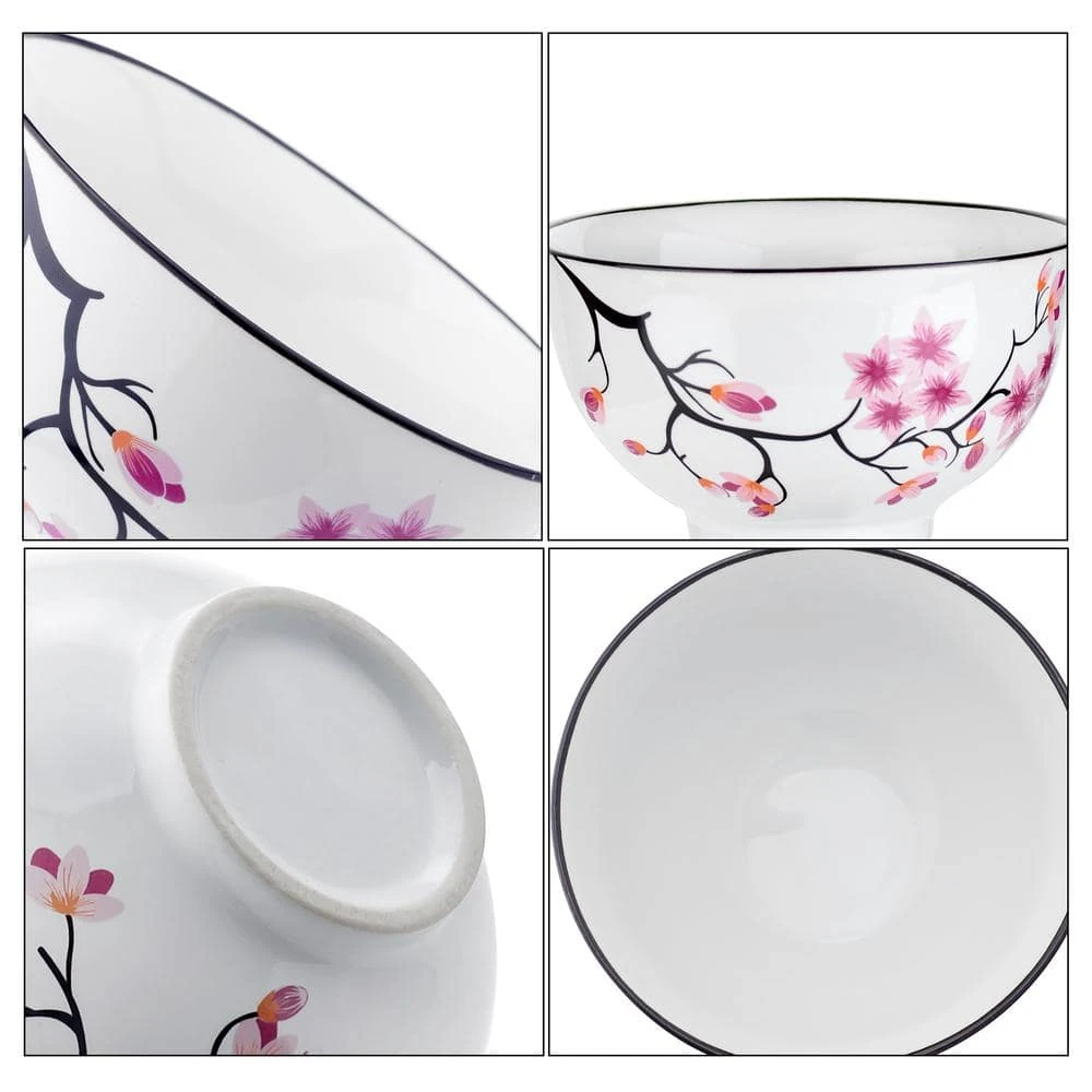17 fl. oz. Porcelain 5-Piece White Cherry Blossoms Rice Fruit Bowls Japanese Soup Bowl by Panbado 5 17 fl. oz. Porcelain 5-Piece White Cherry Blossoms Rice Fruit Bowls Japanese Soup Bowl by Panbado - Image 3