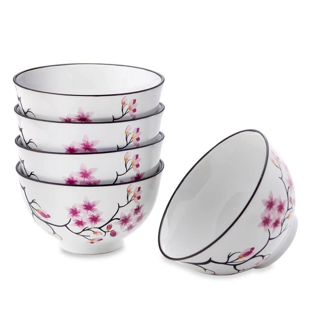 17 fl. oz. Porcelain 5-Piece White Cherry Blossoms Rice Fruit Bowls Japanese Soup Bowl by Panbado 3 17 fl. oz. Porcelain 5-Piece White Cherry Blossoms Rice Fruit Bowls Japanese Soup Bowl by Panbado