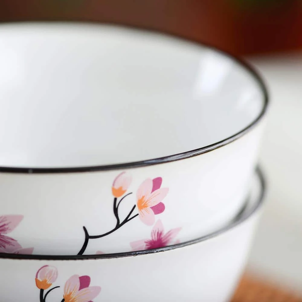17 fl. oz. Porcelain 5-Piece White Cherry Blossoms Rice Fruit Bowls Japanese Soup Bowl by Panbado 9 17 fl. oz. Porcelain 5-Piece White Cherry Blossoms Rice Fruit Bowls Japanese Soup Bowl by Panbado - Image 7