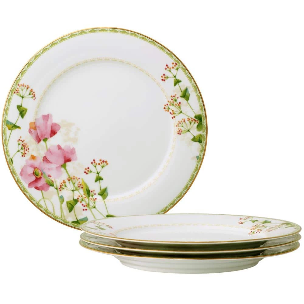 Poppy Place 10.5 in. White and Pink Porcelain Dinner Plates (Set of 4) by Noritake 3 Poppy Place 10.5 in. White and Pink Porcelain Dinner Plates (Set of 4) by Noritake