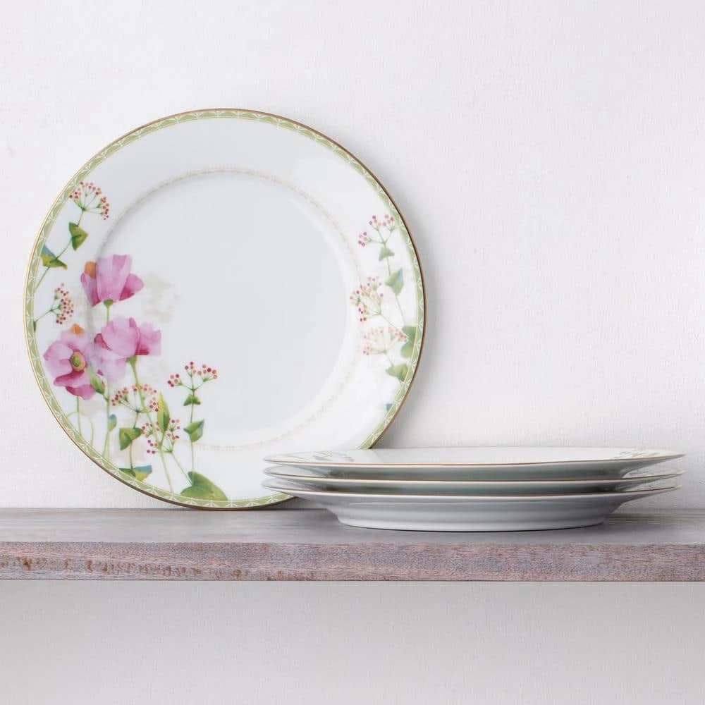 Poppy Place 10.5 in. White and Pink Porcelain Dinner Plates (Set of 4) by Noritake 4 Poppy Place 10.5 in. White and Pink Porcelain Dinner Plates (Set of 4) by Noritake - Image 2