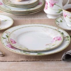 Poppy Place 10.5 in. White and Pink Porcelain Dinner Plates (Set of 4) by Noritake 13 Poppy Place 10.5 in. White and Pink Porcelain Dinner Plates (Set of 4) by Noritake -Dinnerware Shop white pink gold noritake dinner plates 1737 406d fa 1000