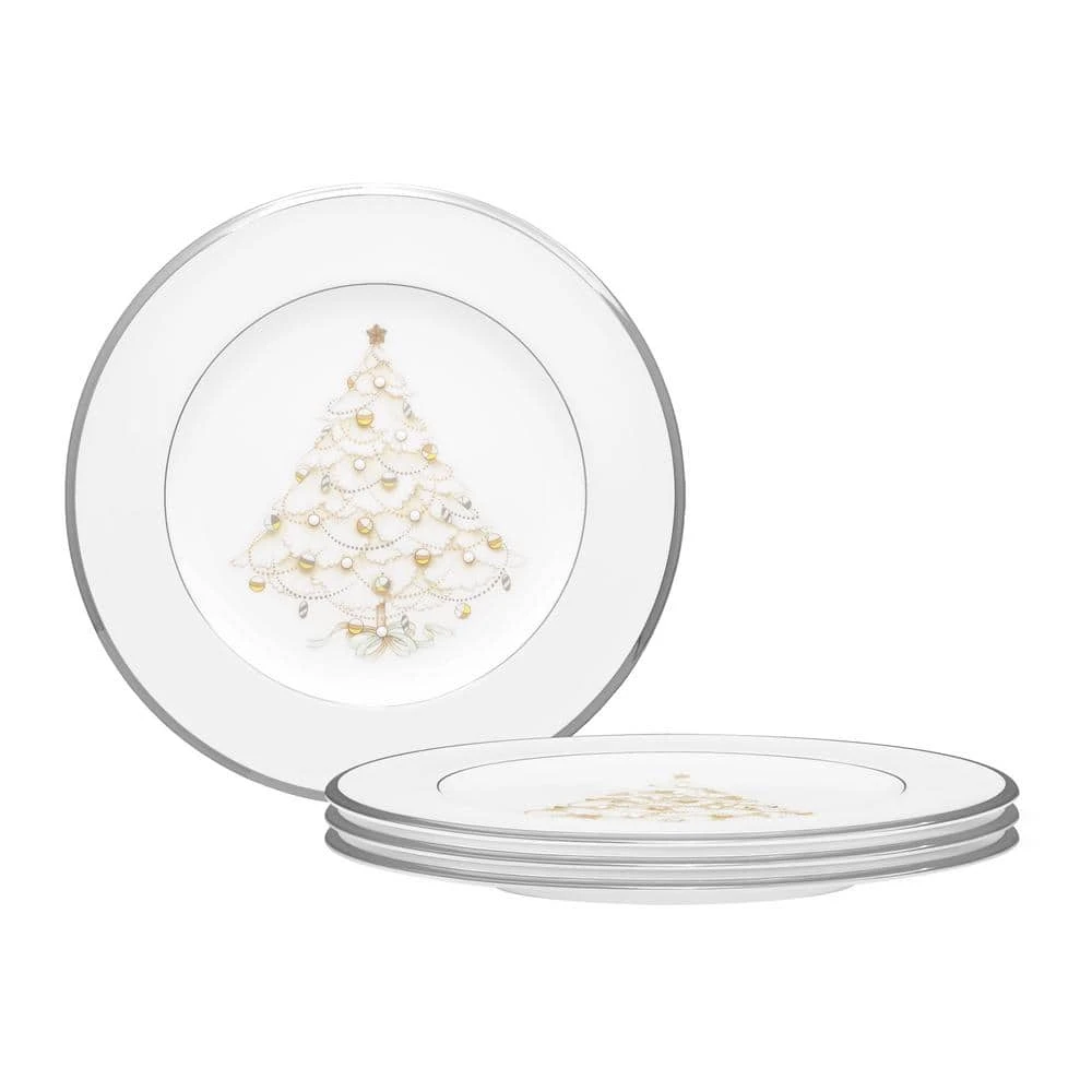 Palace Christmas 8.5 in. Platinum White Bone Set of 4 Holiday Accent Plates by Noritake 2 Palace Christmas 8.5 in. Platinum White Bone Set of 4 Holiday Accent Plates by Noritake
