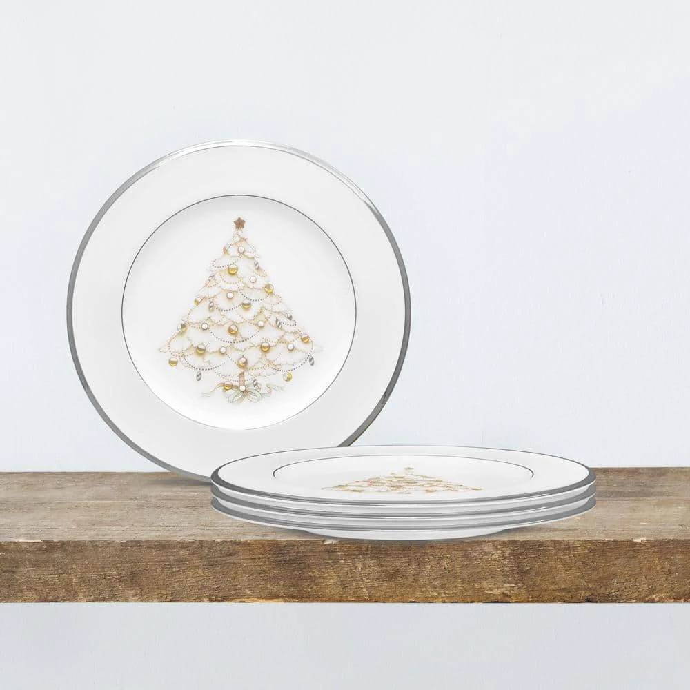 Palace Christmas 8.5 in. Platinum White Bone Set of 4 Holiday Accent Plates by Noritake 4 Palace Christmas 8.5 in. Platinum White Bone Set of 4 Holiday Accent Plates by Noritake - Image 3