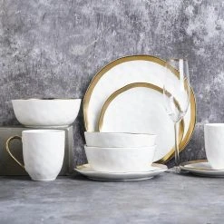 32-Piece Dishes for 8-Gold and White Florian Modern Porcelain Dish Set by STONE LAIN -Dinnerware Shop white stone lain dinnerware sets blb0454 b020002 31 1000