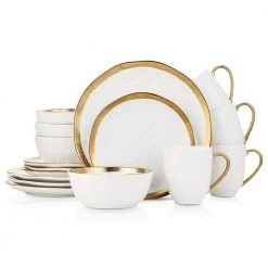 32-Piece Dishes for 8-Gold and White Florian Modern Porcelain Dish Set by STONE LAIN -Dinnerware Shop white stone lain dinnerware sets blb0454 b020002 66 1000