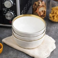 32-Piece Dishes for 8-Gold and White Florian Modern Porcelain Dish Set by STONE LAIN -Dinnerware Shop white stone lain dinnerware sets blb0454 b020002 77 1000