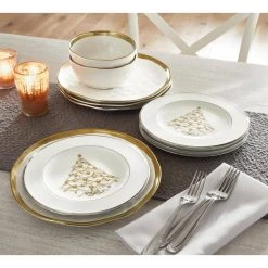 32-Piece Dishes for 8-Gold and White Florian Modern Porcelain Dish Set by STONE LAIN -Dinnerware Shop white stone lain dinnerware sets blb0454 b020002 c3 1000